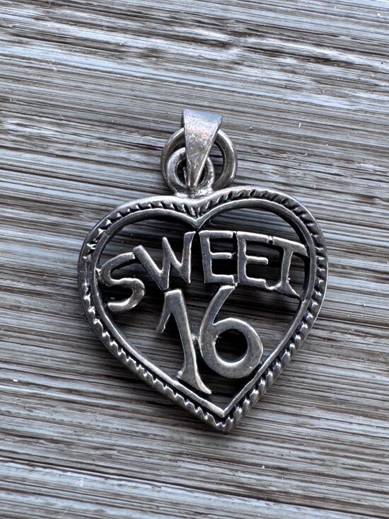 Unknown Jewelry - Sweet 16 Sterling Silver Heart Pendant Charm 2.57g 1 Inch Jewelry Gift Keepsake